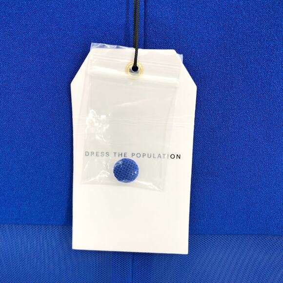 DRESS THE POPULATION Ilaria Dress XXL Blue Long Sleeve Midi Mesh Cut-Outs NWT - Picture 10 of 13